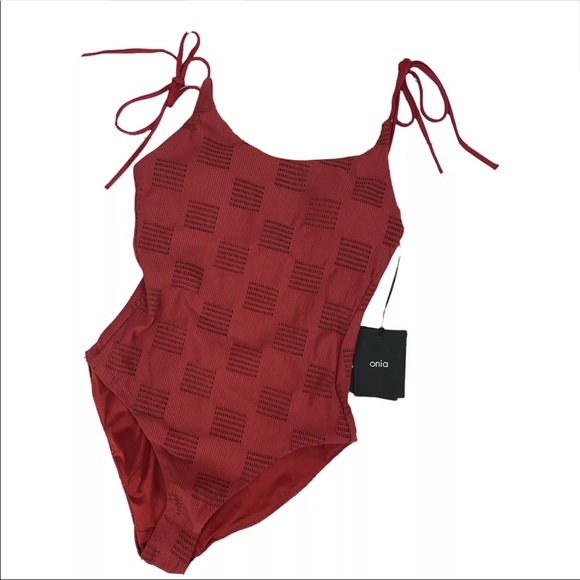 Onia Ginny One Piece Swimsuit Textured Red Ruby Block Mesh XS - Picture 5 of 10